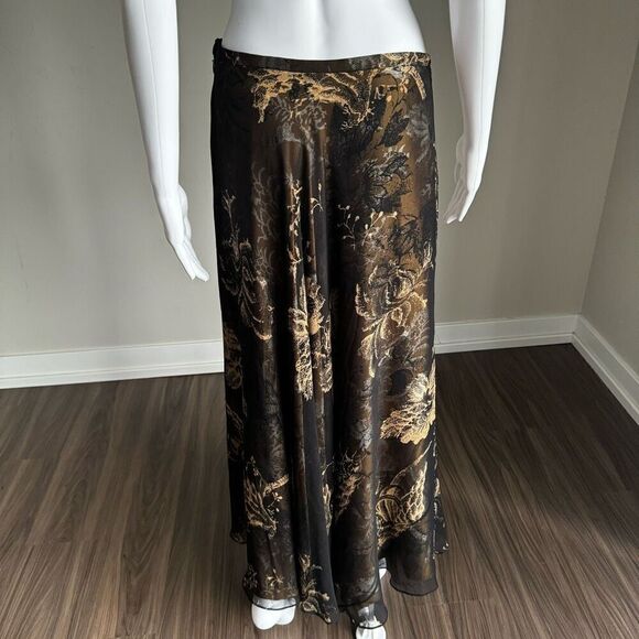 Dana Buchman Black And Gold Silk Sheer Layered Maxi Skirt - Picture 4 of 10